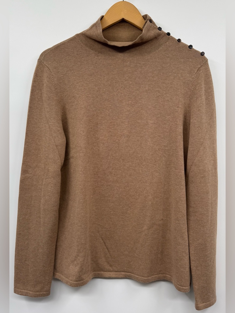 J.McLaughlin Mock Turtleneck Sweater Brown Cotton Minimalist Preppy Autumn Fall